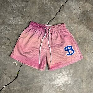 BKSQ bucket squad Men's Pink Athletic Mesh Shorts with Contrast Logo Barbie